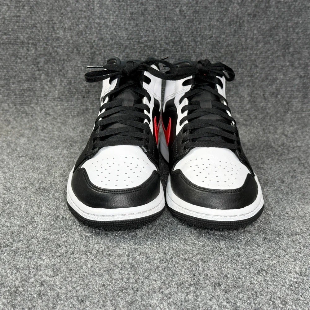Jordan 1 Mid Shoes Men 8.5 Black Chile Red White Athletic Retro Hooping Sneakers
